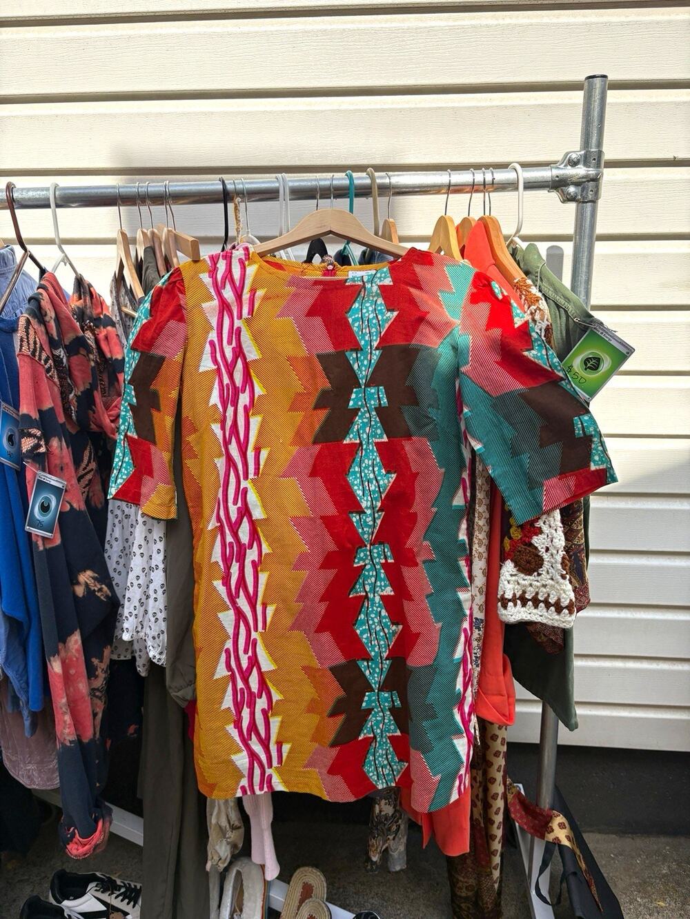 Osei-Duro 100% Cotton Geometric Print Shift Dress Made in Ghana Size Medium